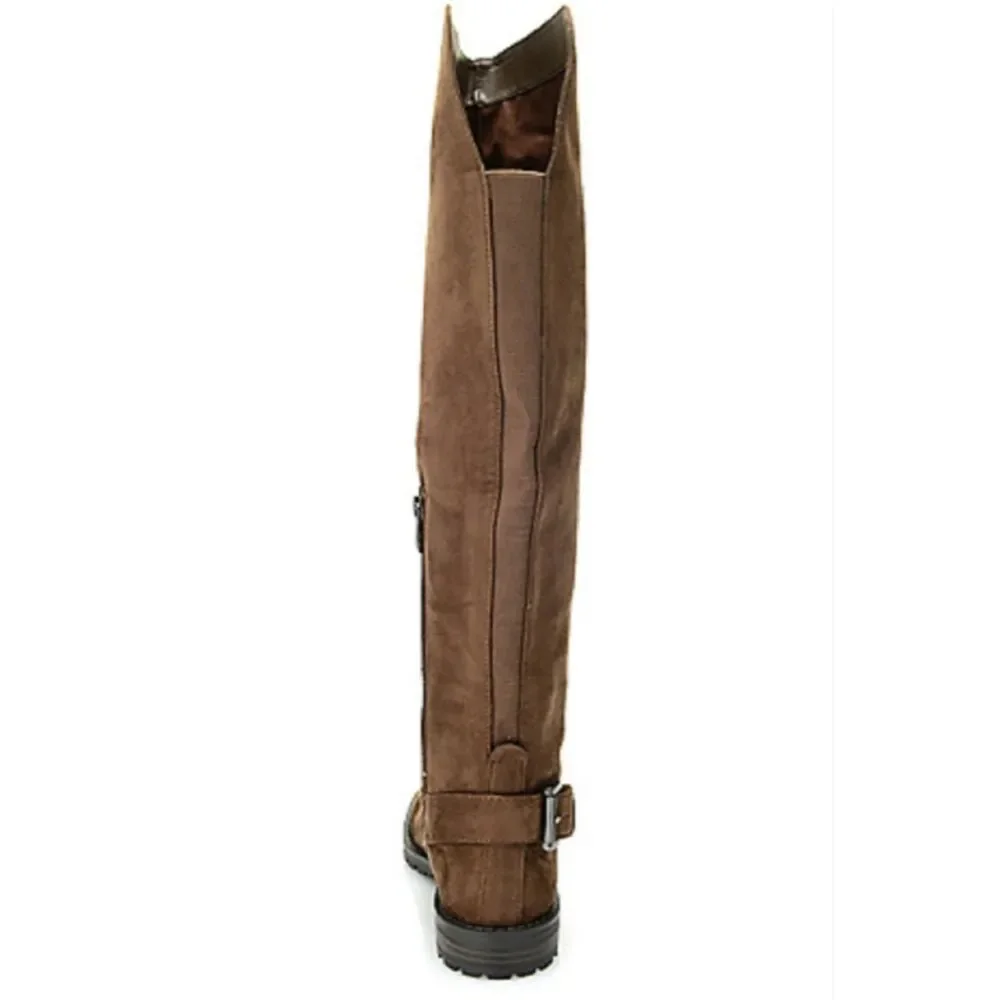 EUC G H BASS India Over the Knee Brown Faux Suede Flat Boots with Buckle Sz 5.5